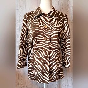 Charter Club Zebra Print Button Up Jacket 3/4 Sleeve Women's Size L
